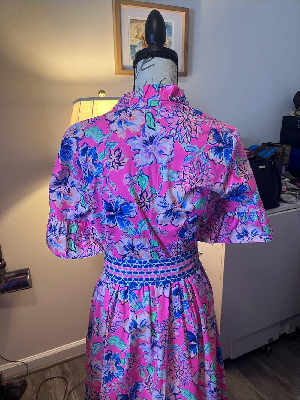 Lilly Pulitzer Pink Blue Floral Maxi Dress with Tie Waist size 6 - Picture 3 of 3